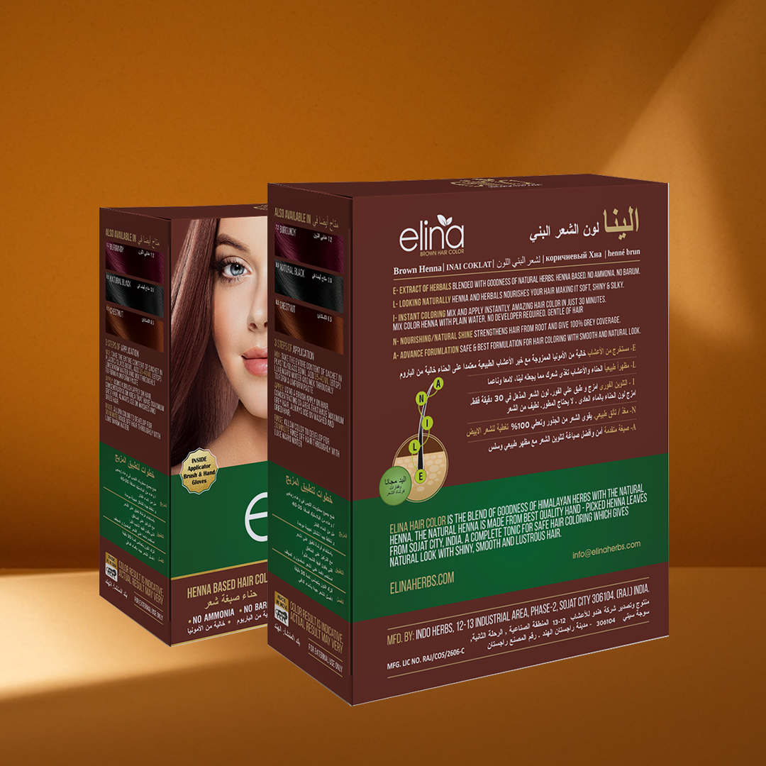 Elina Henna Based Brown Hair Color Powder | Hair Color for Men & Women | Full Coverage of Grey Hair | Long Lasting | No Ammonia & No Barium | Pack of 6 (10g Each)