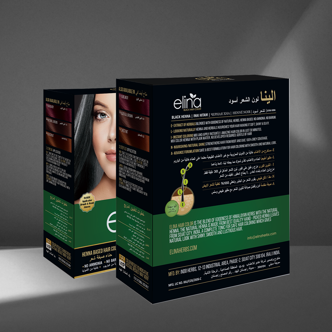 Elina Henna Based Black Hair Color Powder | Hair Color for Men & Women | Full Coverage of Grey Hair | Long Lasting | No Ammonia & No Barium | Pack of 6 (10g Each)